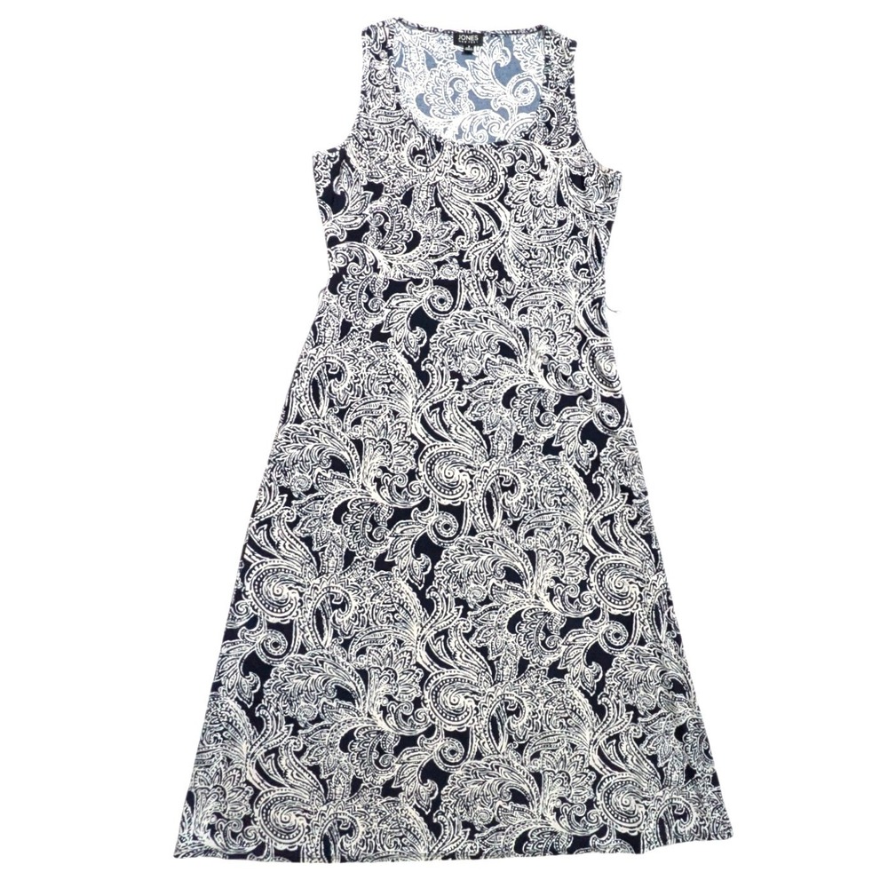 Jones New York Navy White Paisley Sleeveless A-Line Midi Dress Office Chic Sz 6‎